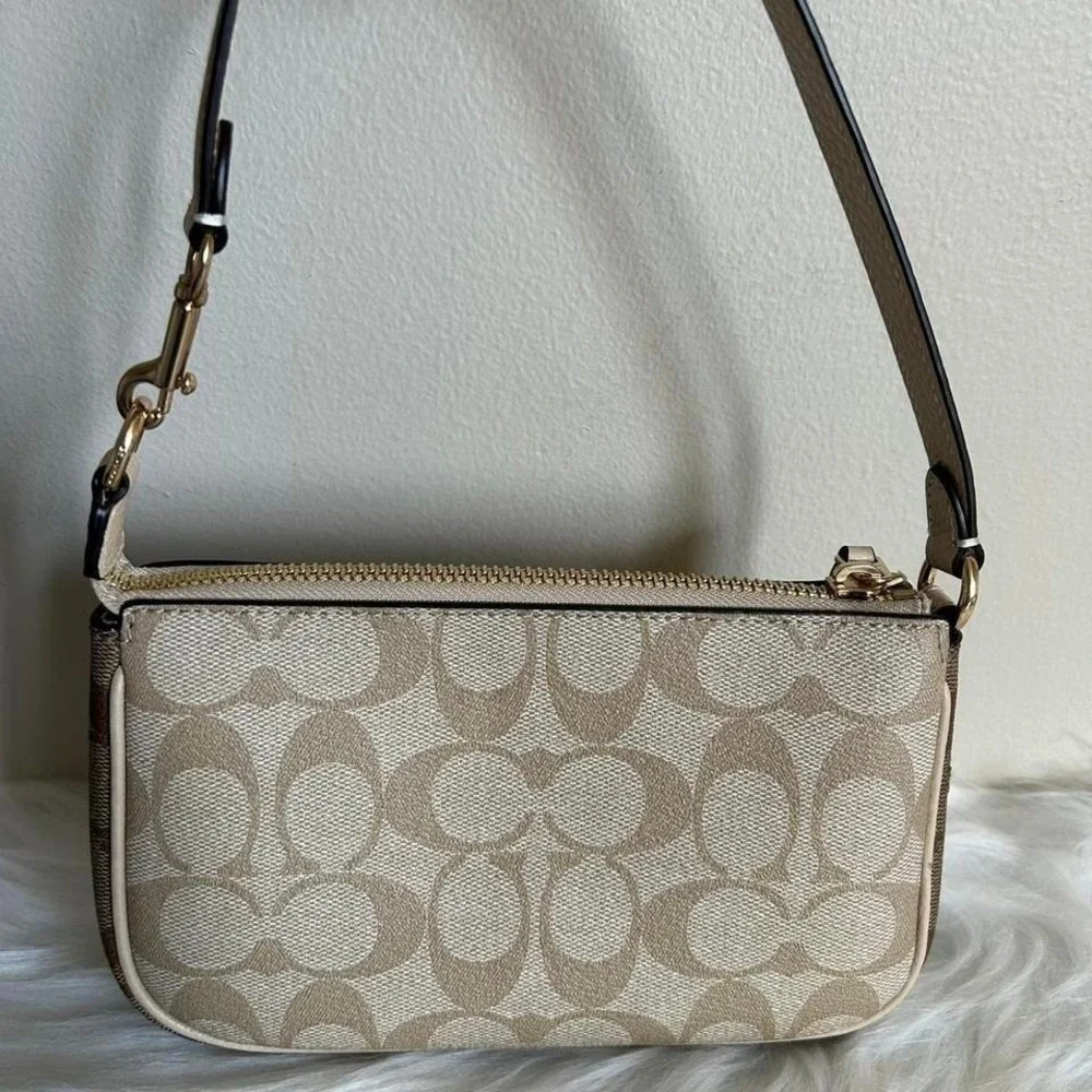 Coach Nolita 19 Light Khaki Ivory Signature Canvas Wristlet Bag Excellent